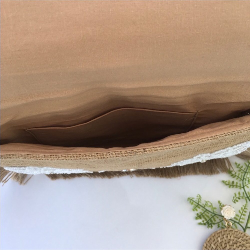 Straw Clutch Bag with White  Crochet Detail - Picture 4 of 6